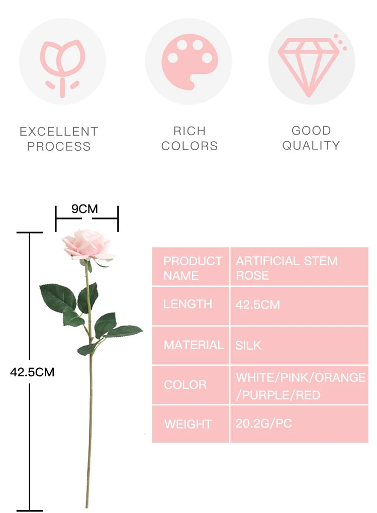 Artificial Silk Flowers Realistic Roses Bouquet Long Stem for Home Wedding Decoration Party